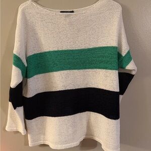 Chaps Women's Sweater‎ with Green and Navy Blue Stripes